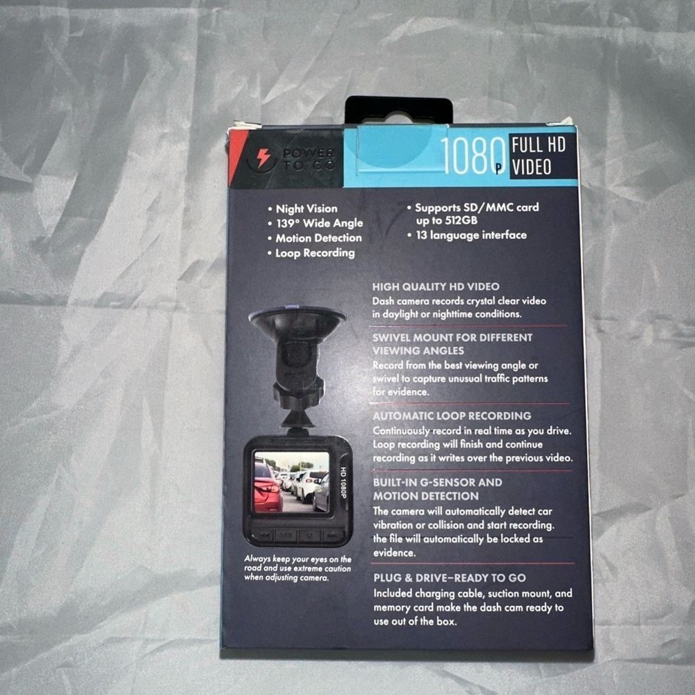 Power To Go 1080p HD DVR Dash Camera NIB - Picture 2 of 2